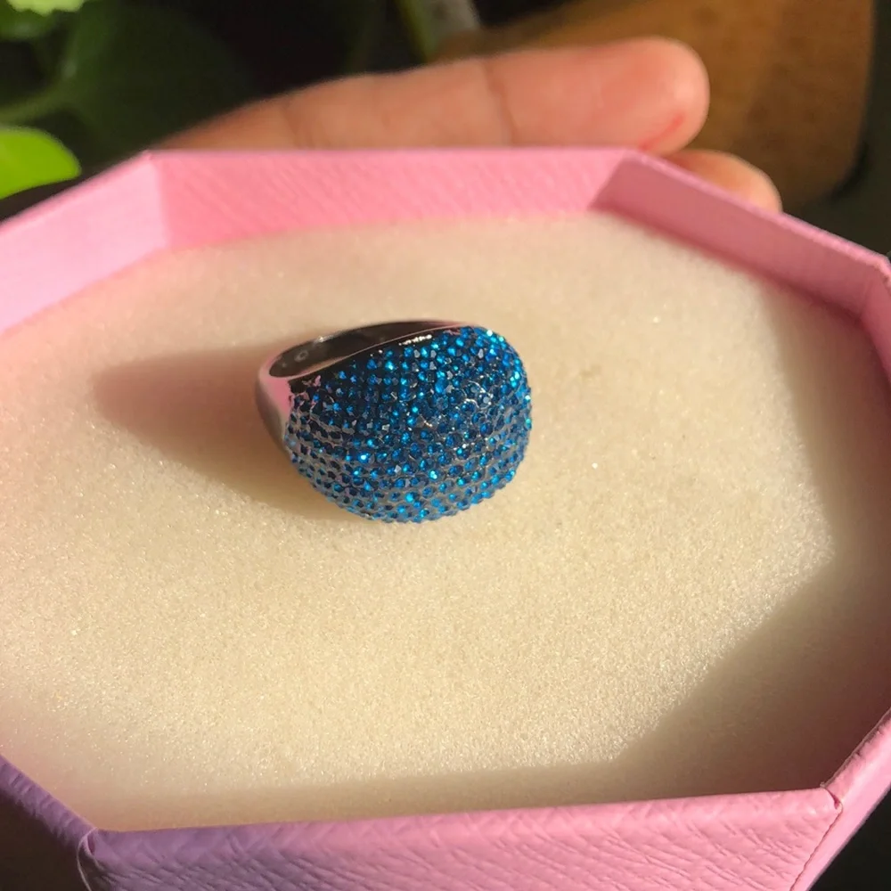Hematite finished with ombre blue Swarovski elements ring size 9